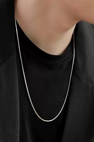 Gümüş Renk Erkek Zincir Çelik Kolye (50cm)