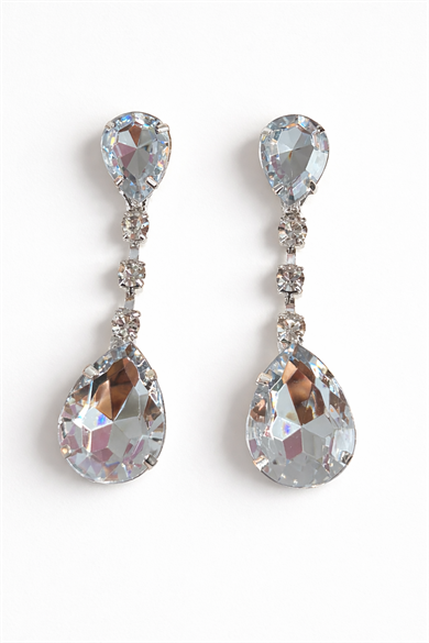 Gümüş Renk Taş Detaylı Tasarım Küpe(Çift)