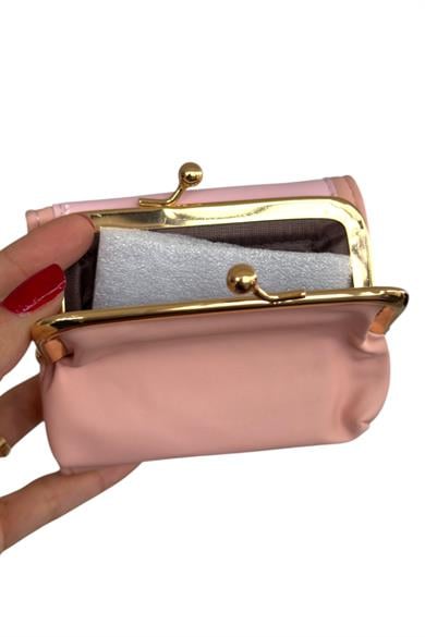 Pudra Pembe Renk Kalp Detaylı Deri Kadın Cüzdan