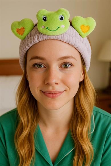 Lila Ve Yeşil Renk Kurbağa Figürlü Peluş Saç Bandı