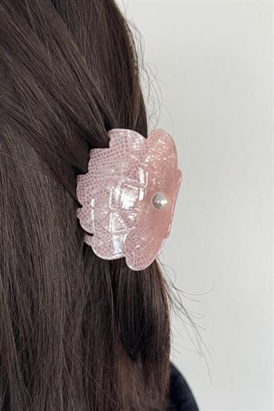 Pembe Renk Deniz Kabuğu Figürlü Kemik Mini Mandal Toka