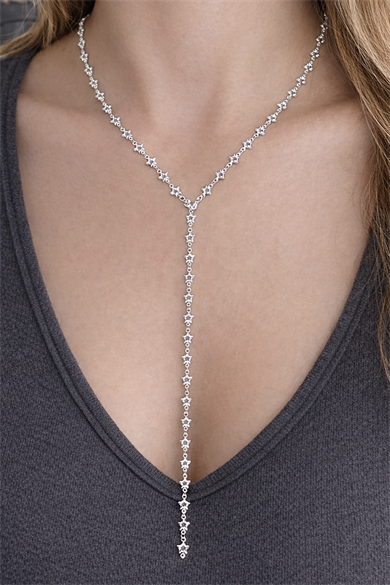 Gümüş Renk Taş Detaylı Yıldız Figürlü Y Kolye