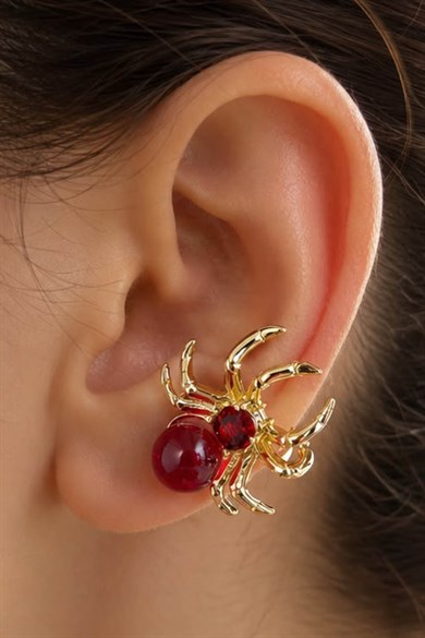 Altın  Renk Örümcek  Figürlü Taş Detaylı TX Ear Cuff (Tek)