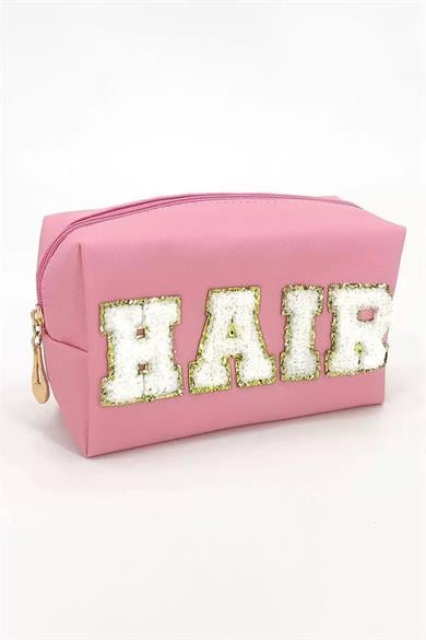 Pembe Renk Hair Yazılı Makyaj Çantası