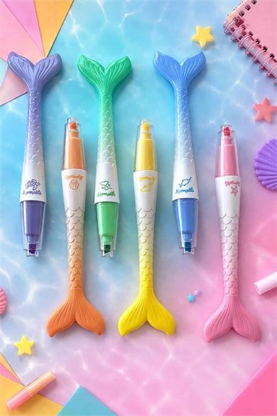 6lı Deniz Kızı Figürlü Fosforlu Kalem Set