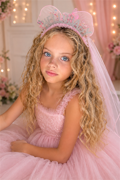 Pembe Renk Hello Baby Yazılı Tül Detaylı Çocuk Taç