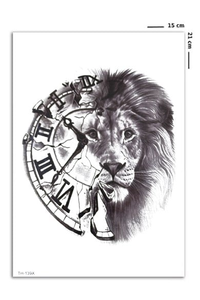 Geçici Saat Ve Aslan Figürlü Dövme Tattoo