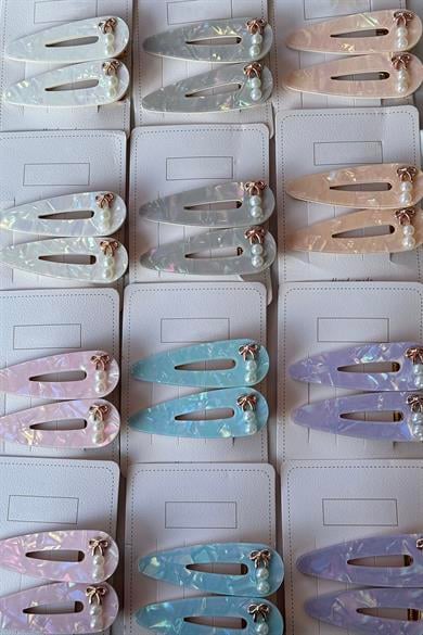 12li Karışık Renk Kurdele Ve İnci Detaylı Yan Toka Set