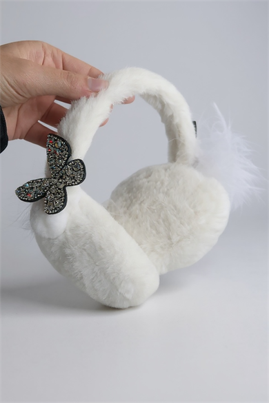 Beyaz Renk Kelebek Detaylı Peluş Kulaklık