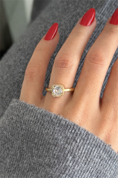 Altın Renk Taşlı Baget Yüzük (Ayarlanabilir)