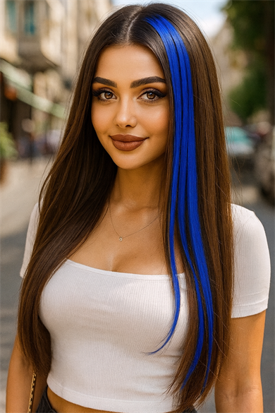  Yan Çıt Çıt Postiş / Lacivert Renk / 50 Cm