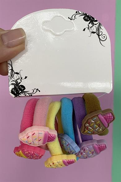 6lı Dondurma Figürlü Lastik Toka Set