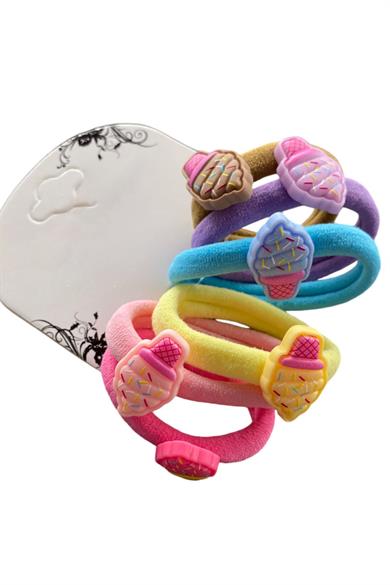 6lı Dondurma Figürlü Lastik Toka Set