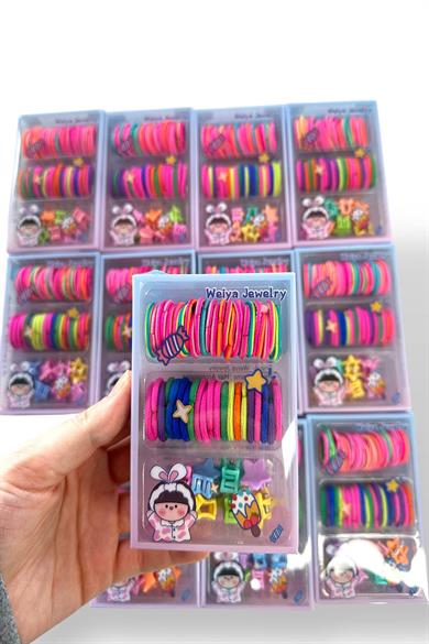 12li Karışık Renk Kutulu Lastik Toka Set