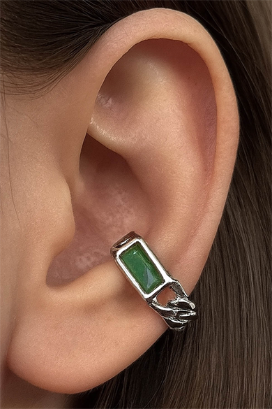 Gümüş Renk Taş Detaylı 14K Altın Kaplama TX Ear Cuff (Tek)