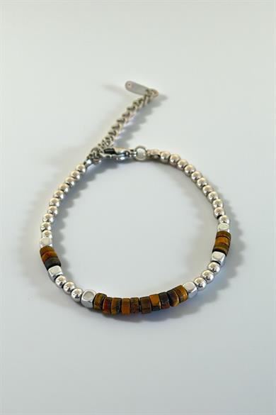 Karışık Renk Boncuk Detaylı Çelik Erkek Bileklik