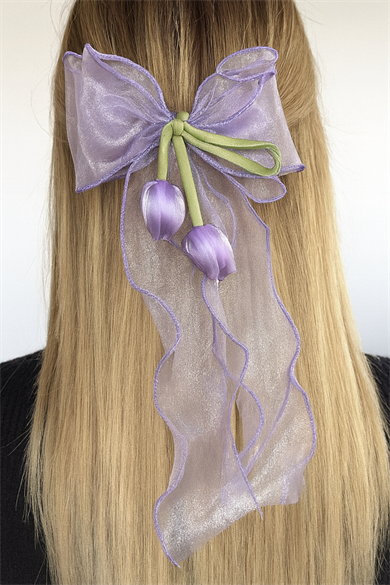 Lila Ve Yeşil Renk Lale Figürlü Otomat Toka