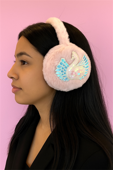 Pembe Renk Kuğu Detaylı Peluş Kulaklık