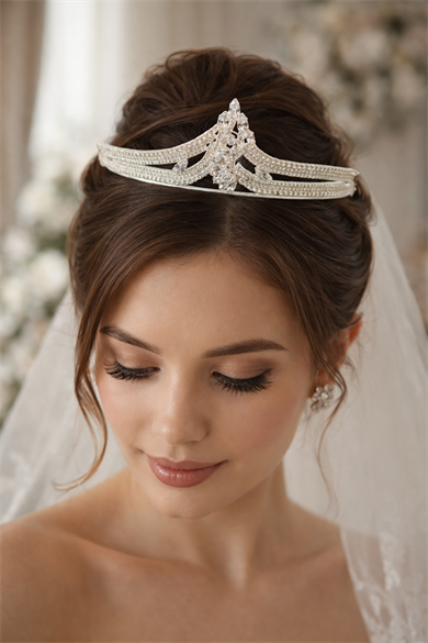 Zirkon Taşlı Gelin/Kına/Nişan/Söz Tasarım Taç