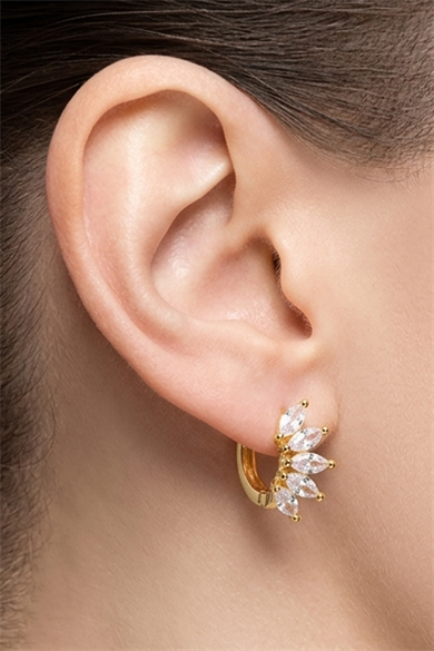 Altın Renk Taş Detaylı Küpe (Çift) 