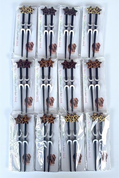 12li Karışık Renk Yıldız Figürlü Topuz Kalemi/ Tokası Set