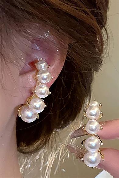 Altın Renk İnci Detaylı Çelik Küpe (Çift)