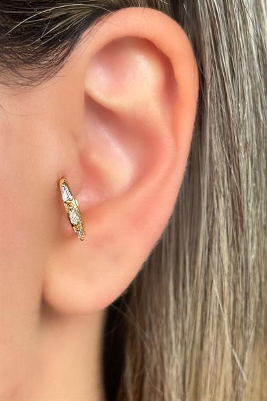 Altın Renk Taş Detaylı Çelik Halka Tragus/Kıkırdak Küpe/Piercing (Tek)