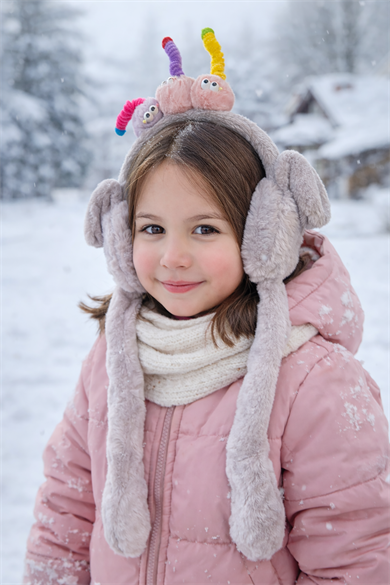 Gri Renk Canavar Figürlü Kulakları Oynayan Peluş Kulaklık