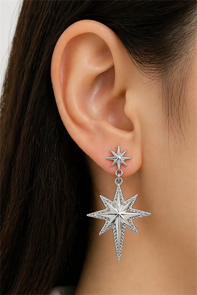 Gümüş Renk Kuzey Yıldızı Figürlü Küpe (Çift)