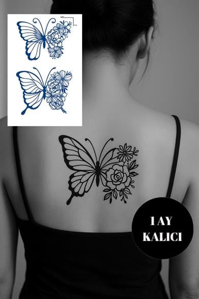 Kelebek Figürlü 12 Saat Sonra Kararan Geçici Orta Dövme Tattoo