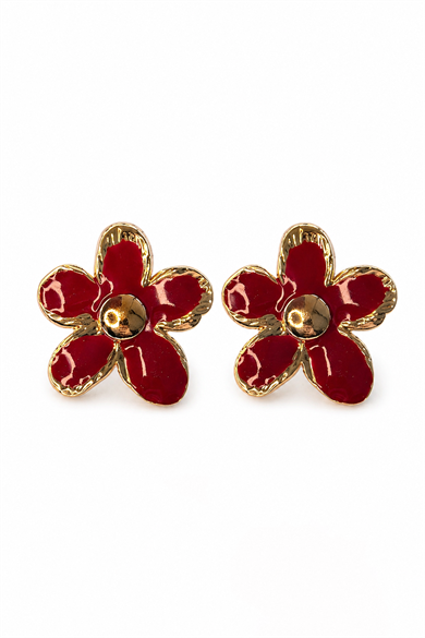 Bordo Renk Çiçek Figürlü Küpe (Çift)