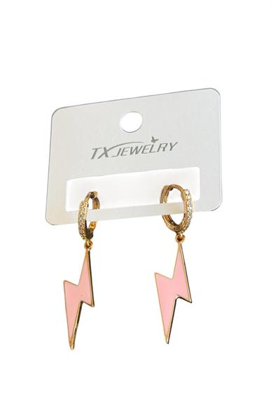 Altın Renk Pembe Şimşek Detaylı Tx Küpe (Çift)