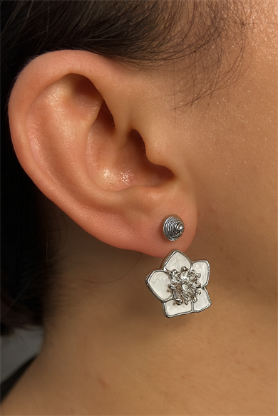 Gümüş Ve Pembe Renk Çiçek Figürlü YSX Küpe (Çift)