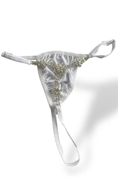 Beyaz Renk Taş Detaylı Tanga