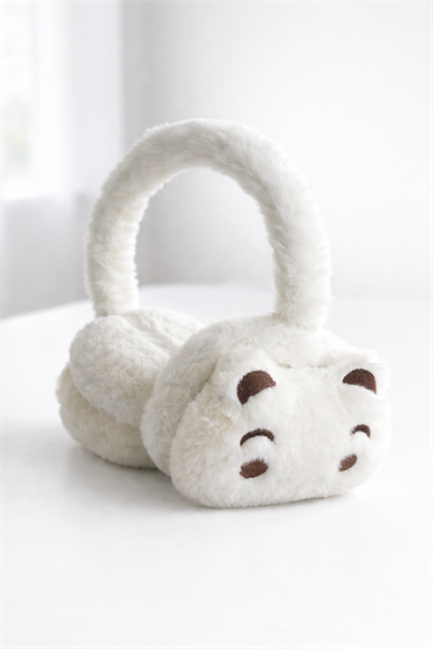 Beyaz Renk Ayıcık Figürlü Peluş Kulaklık