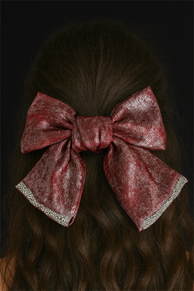 Bordo Renk Kurdele Figürlü Taş Detaylı Otomat Toka