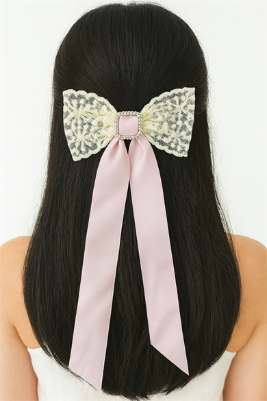 Pembe Renk Kurdele Figürlü Taş Detaylı Otomat Toka