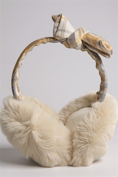 Krem Renk Ekose Desenli Peluş Kulaklık