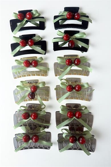 12li Karışık Renk Kiraz Figürlü Mandal Toka Set