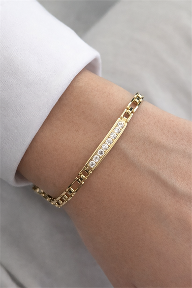 Altın Renk Taş Detaylı Çelik Xupıng VİP Bileklik