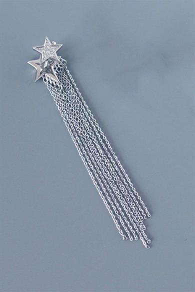 Gümüş Renk Yıldız Figürlü Sallantılı Kulak Aksesuarı (Tek)