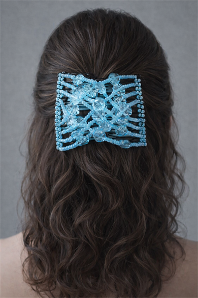 Mavi Renk Deniz Kabuğu Figürlü Tel Tarak Toka