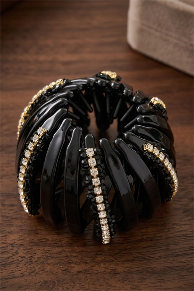 Siyah Renk Taş Detaylı Topuz Tokası