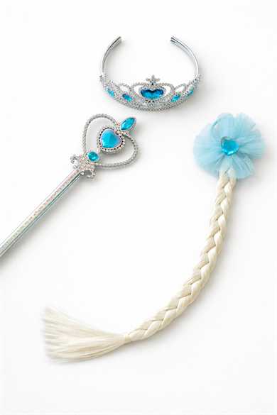 Mavi Renk Taç /Asa/Örgülü Toka Set