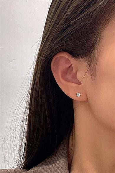 Gümüş Renk Taş Detaylı Unisex Küpe (Çift)