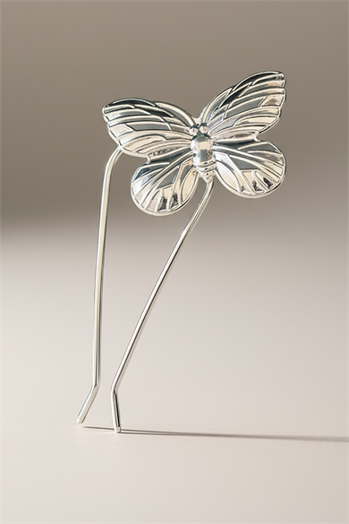 Gümüş Renk Kelebek Figürlü Metal Topuz Tokası