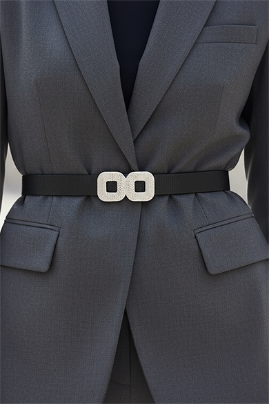 Gümüş Renk Deri Detaylı Kadın Kemer