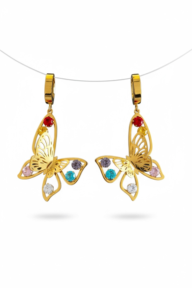 Altın Renk Kelebek Figürlü Çelik Küpe (Çift)