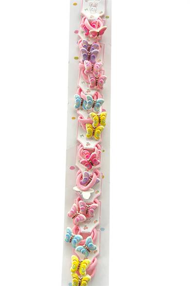 10lu Karışık Renk Kelebek Figürlü Çocuk Lastik Toka 