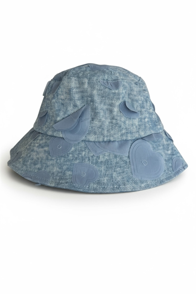 Mavi Renk Kalp Figürlü Kot Tasarım Şapka